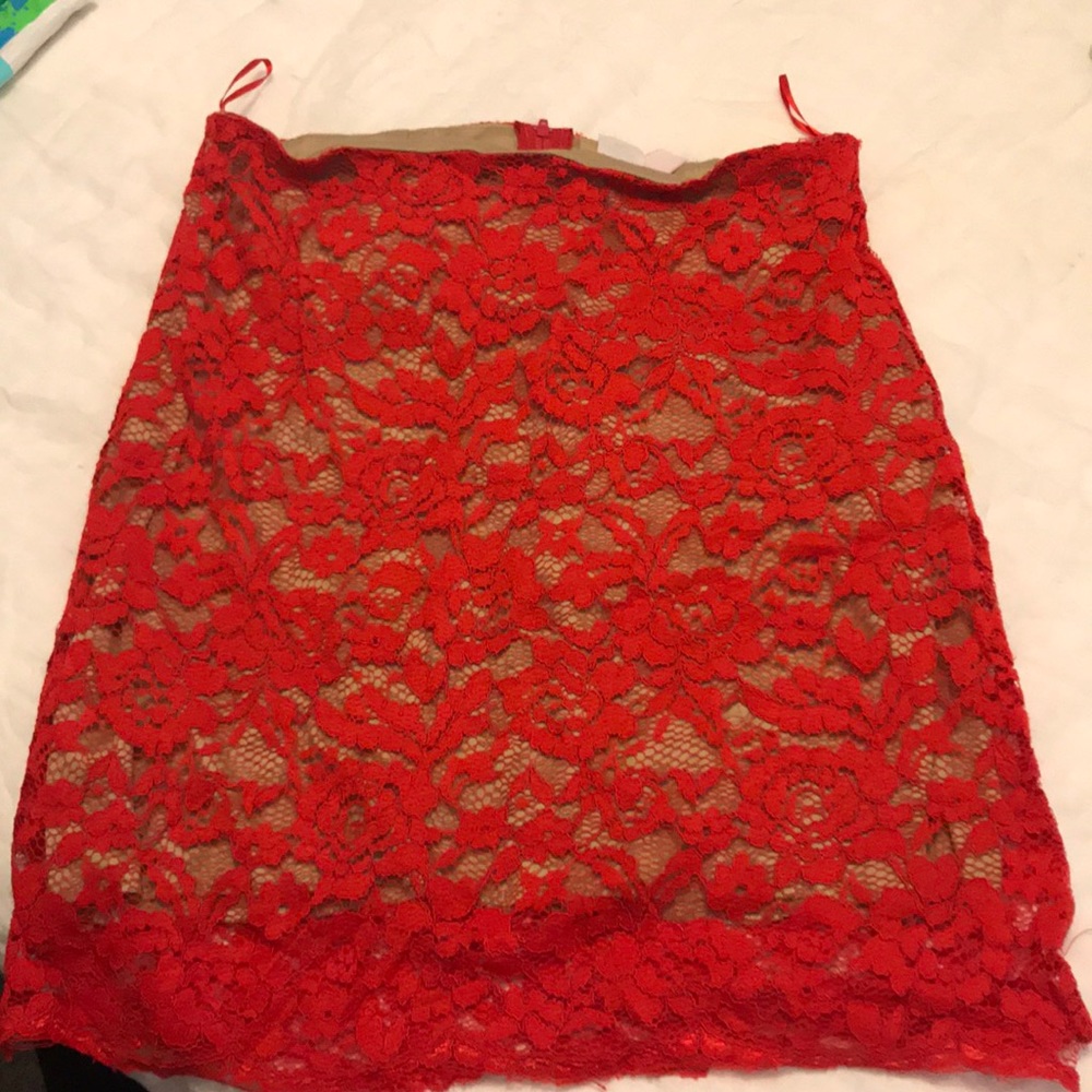 Red and tan lace skirt. Size small